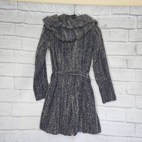 Zara Basic Women's Gray Textured Tweed Full Zip Lined Hooded Coat Size Small - Picture 8 of 15